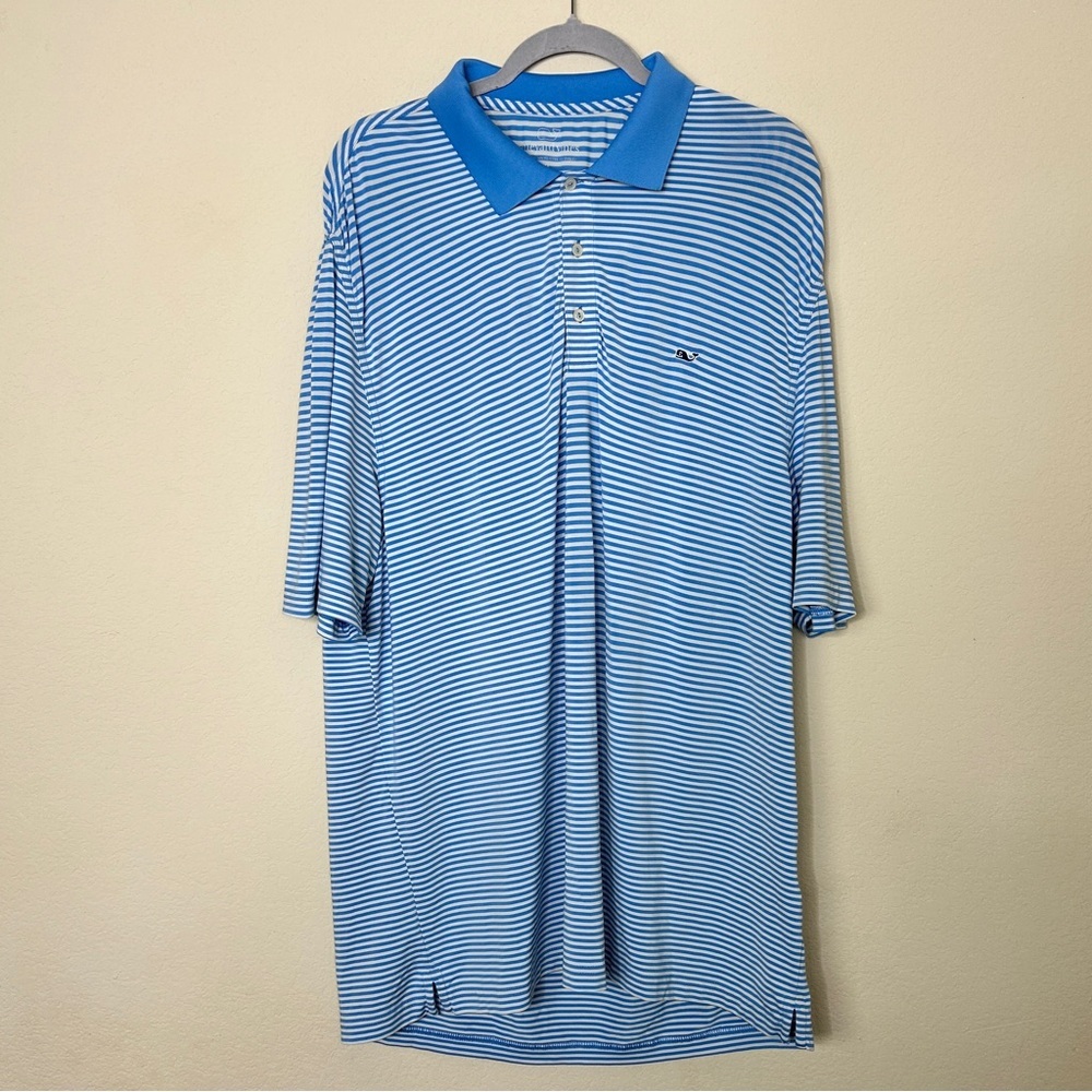 Vineyard Vines Blue and White Striped Golf Polo Size XL